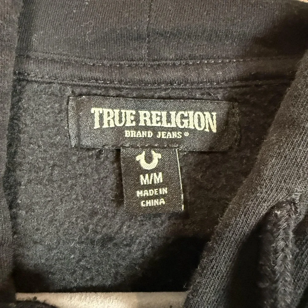 True Religion Hoodie Mens Medium Black Full Zip Fleece Buddha Guitar Graphic